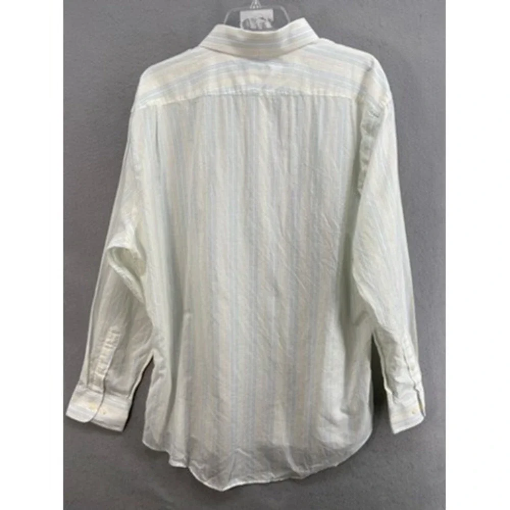 Nordstrom Shirts Mens 18 34 35 Trim Fit Non-Iron Striped Button Down Linen Blend